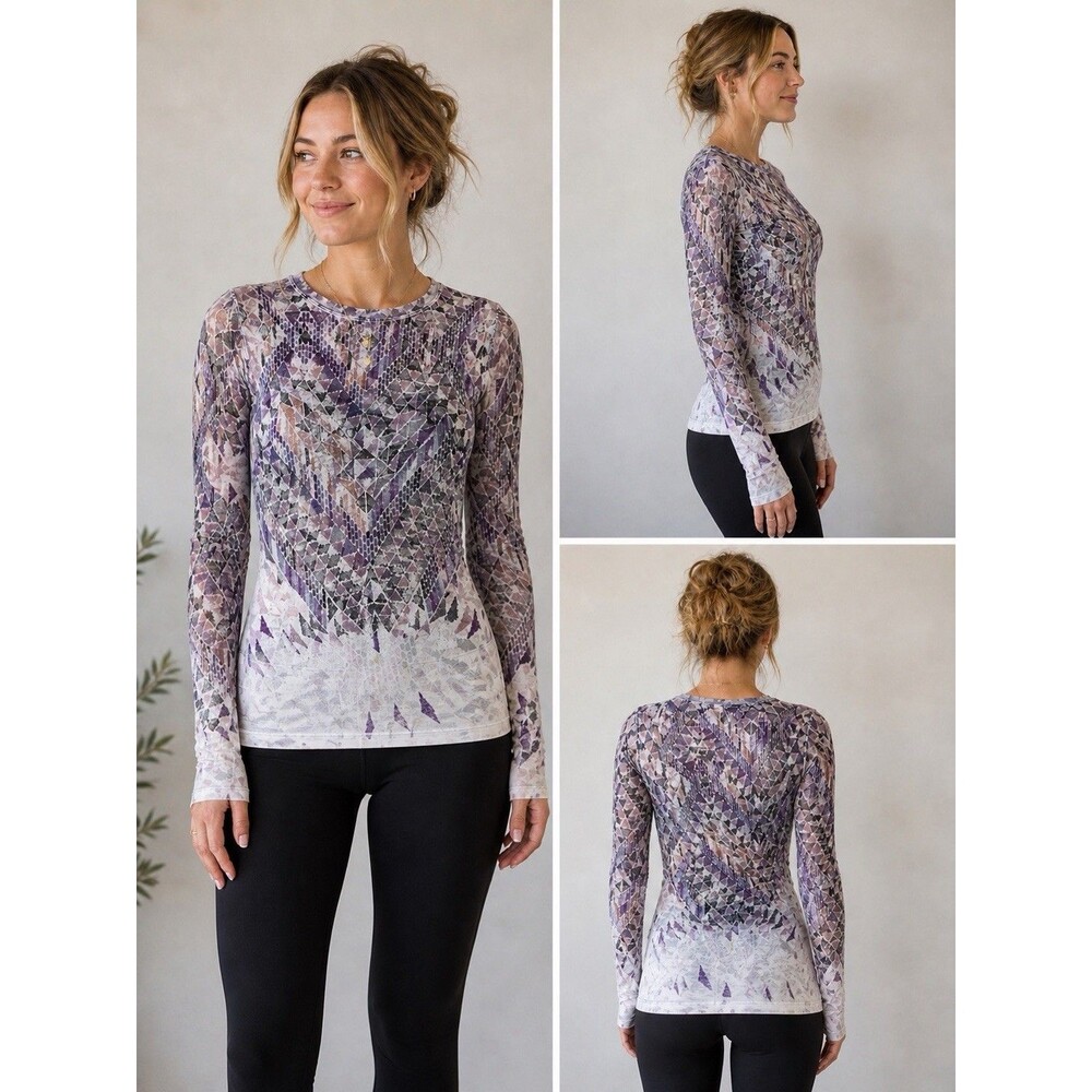 Prana Top Womens Size Small Purple Watercolor Burnout Floral Lightweight Casual